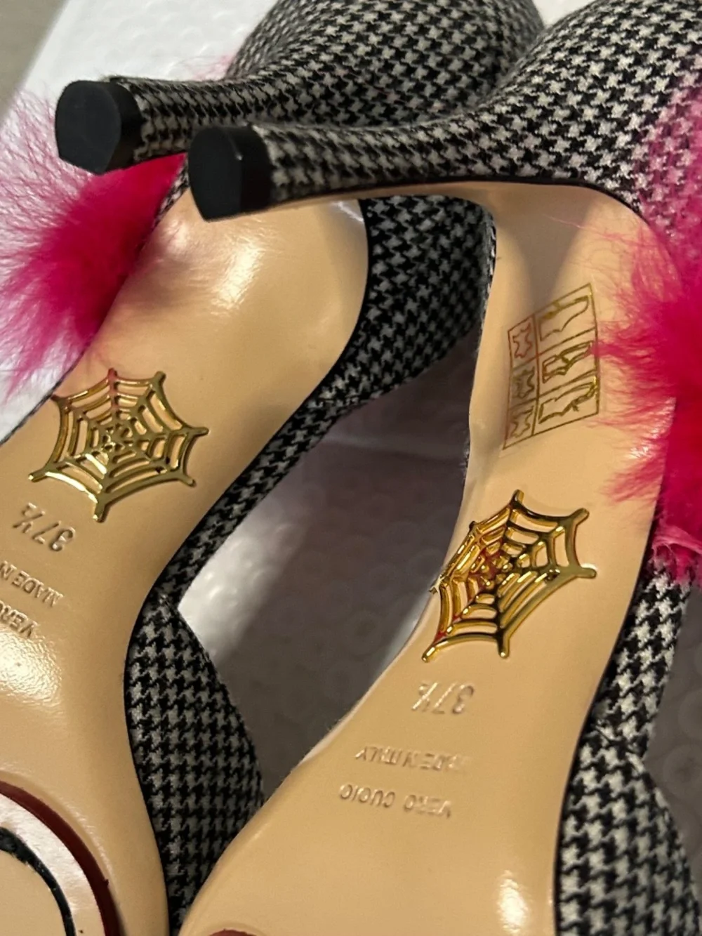 Charlotte Olympia Houndstooth Spider Web Pumps Heels Eu 37 1/2 US 7.5 Heel 3-3.9